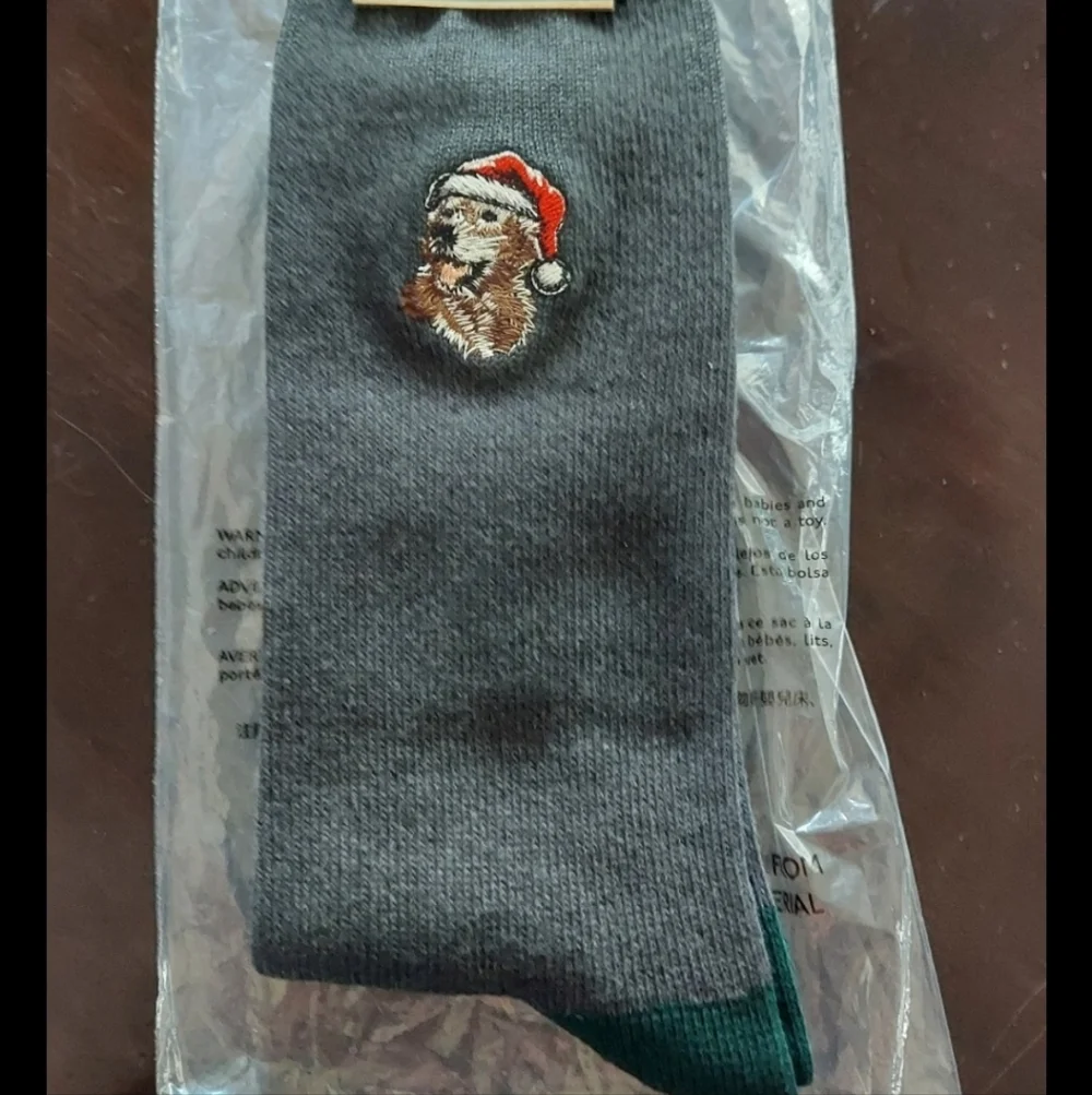 J.Crew Holiday Dog Critter Socks - Retriever Santa Grey O/S Men's BNWT SO